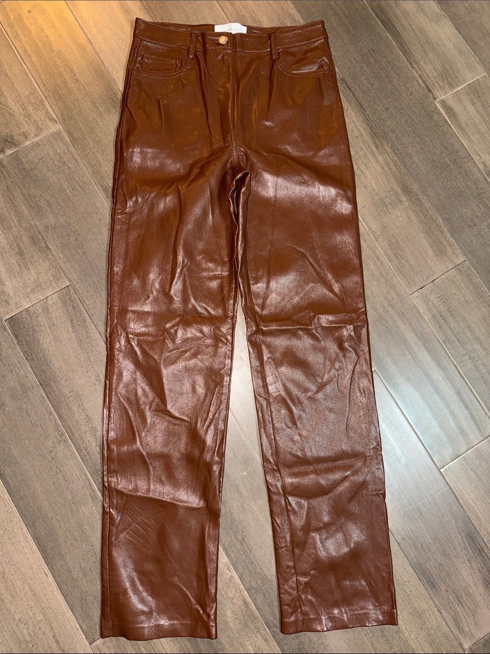 Wilfred Aritzia The Melina Pant Cognac Brown Vegan Leather Size 6 - Picture 3 of 10